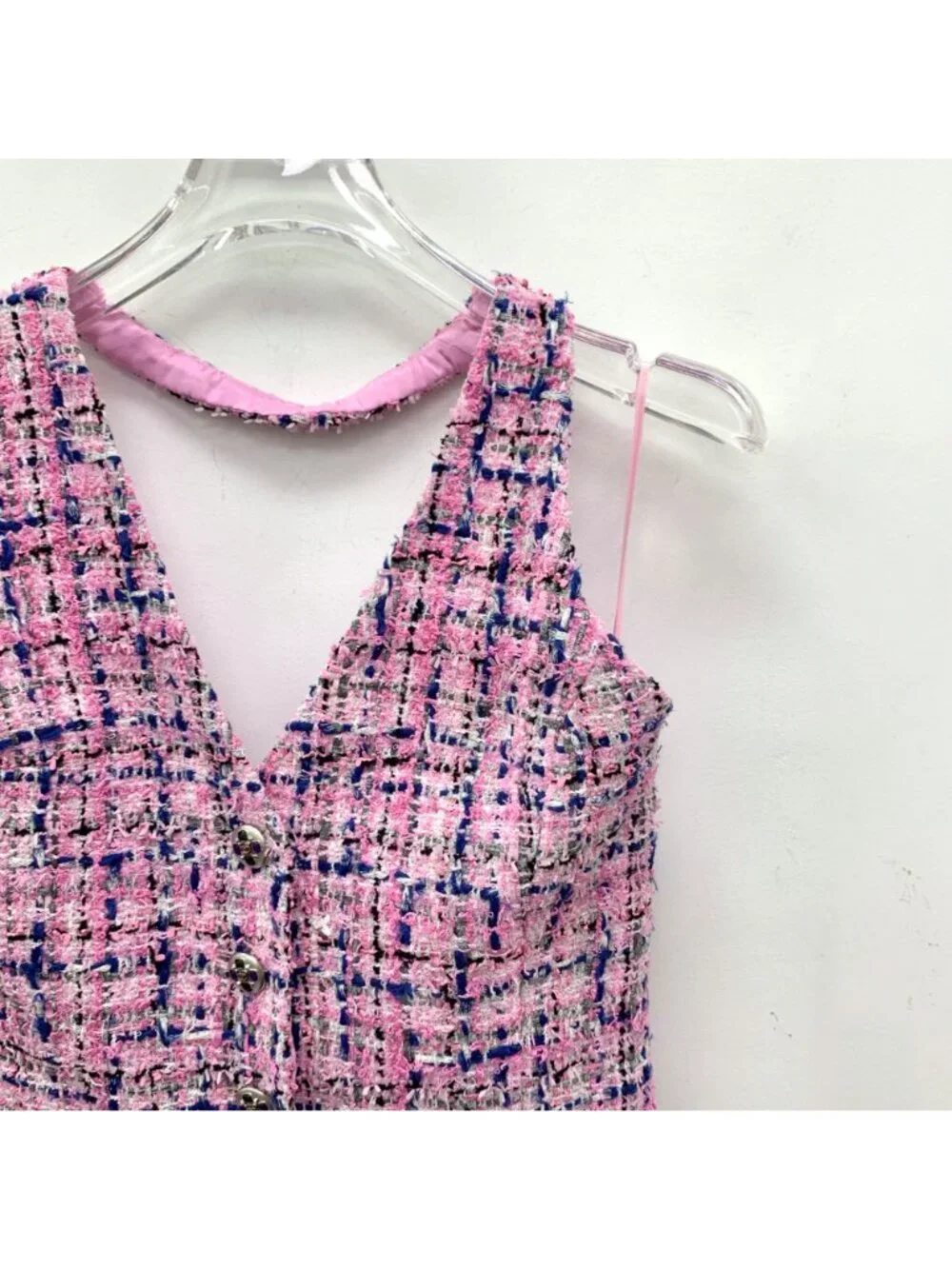 Chanel 2023 Pink Cotton Tweed Halter Top